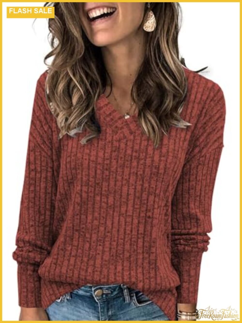 Womens V Neck Long Sleeve Tunic Sweatshirt Loose Casual Fall